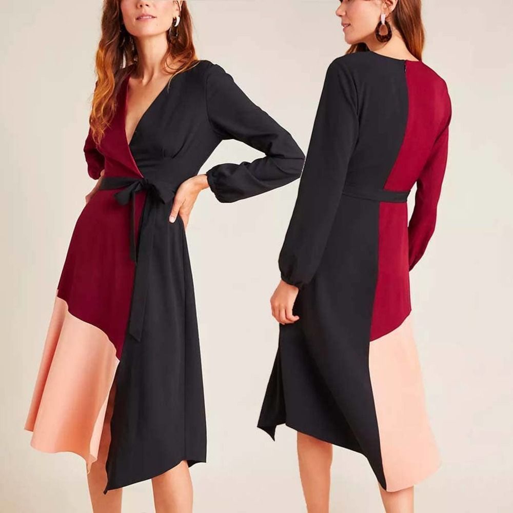 Anthropologie Hutch Rashida Colorblock Midi Wrap Dress Size S